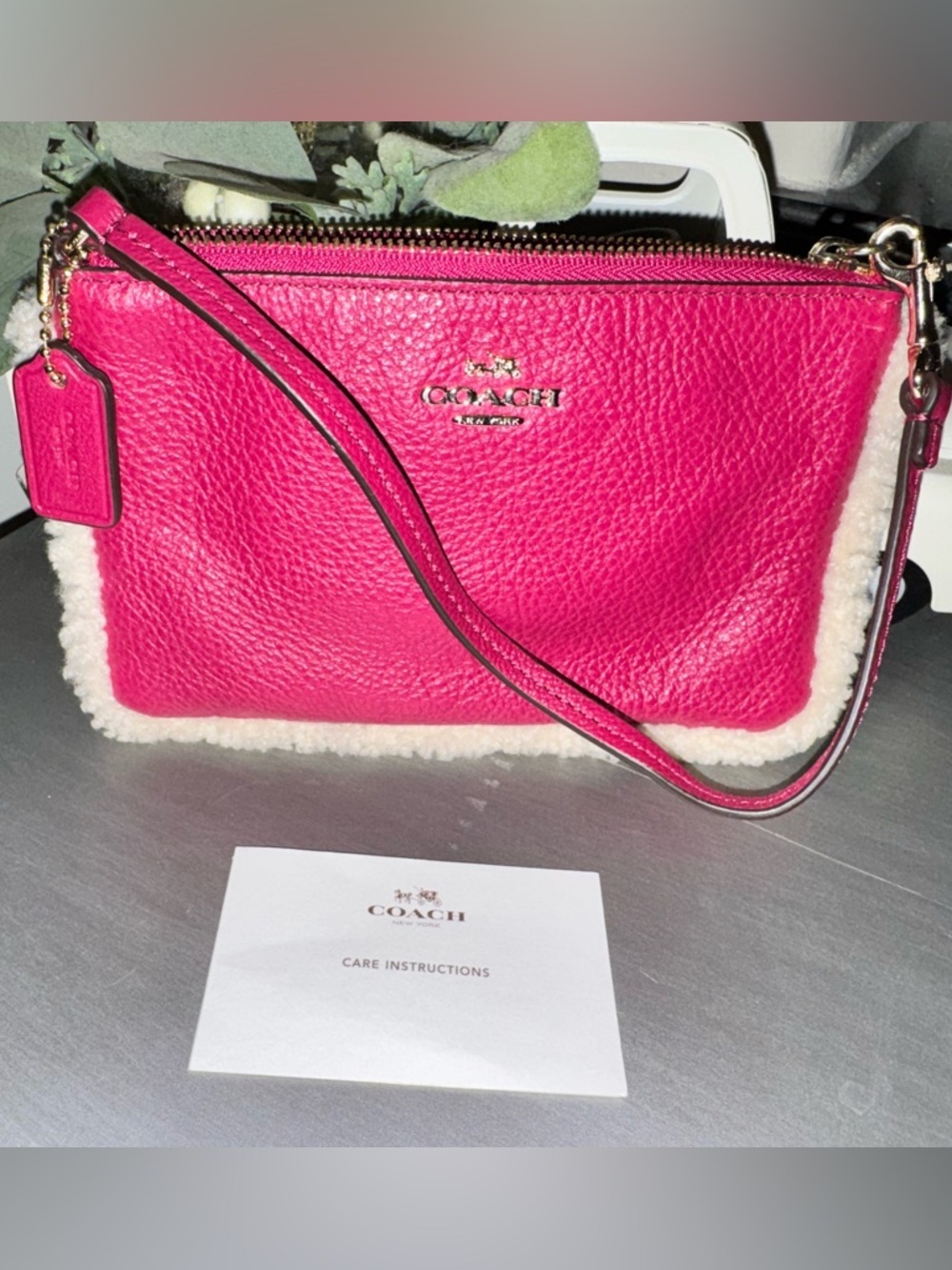 Coach Shearling Pebble Leather
Wristlet Hot Pink F64709 - like new